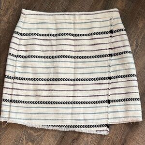 NWT Loft Faux Wrap Fringe Hem Blanket Skirt White & Blue‎ Stripe Size 10